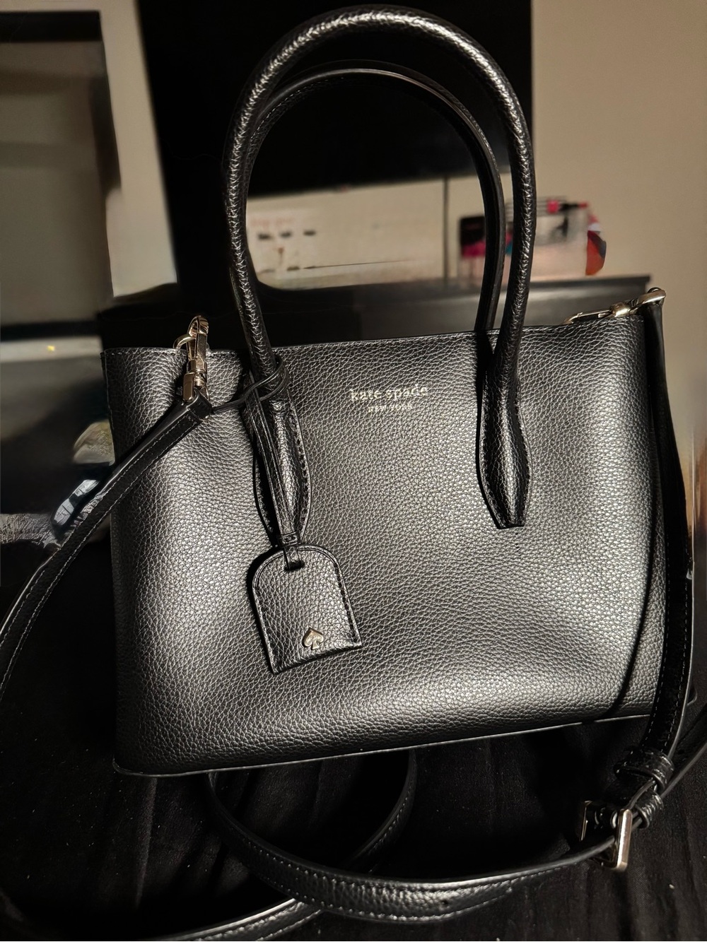 kate spade Black Pebbled Leather Satchel with Removable Strap